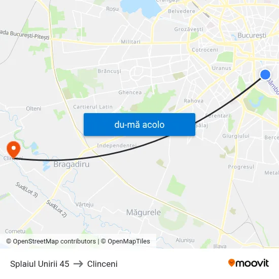Harta de Splaiul Unirii 45 către Clinceni