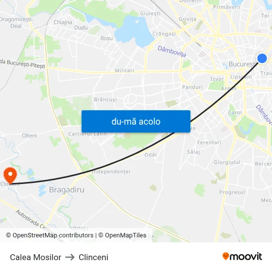 Harta de Calea Mosilor către Clinceni