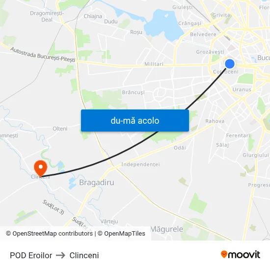 Harta de POD Eroilor către Clinceni