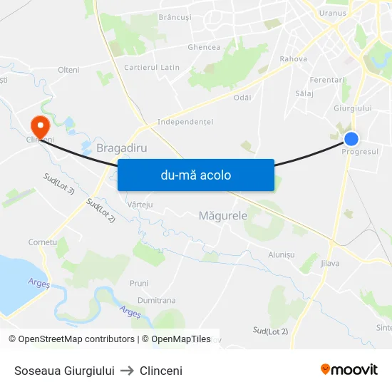 Harta de Soseaua Giurgiului către Clinceni