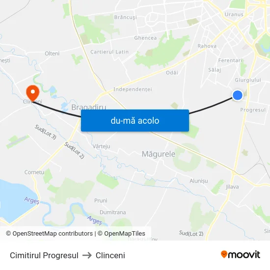 Harta de Cimitirul Progresul către Clinceni