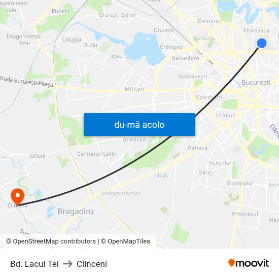 Harta de Bd. Lacul Tei către Clinceni