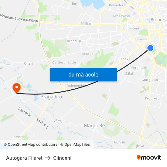 Harta de Autogara Filaret către Clinceni