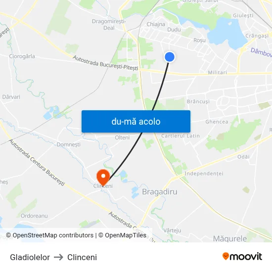 Harta de Gladiolelor către Clinceni