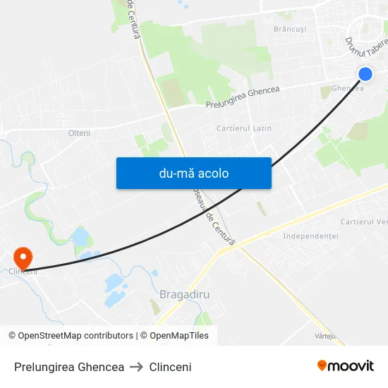 Harta de Prelungirea Ghencea către Clinceni