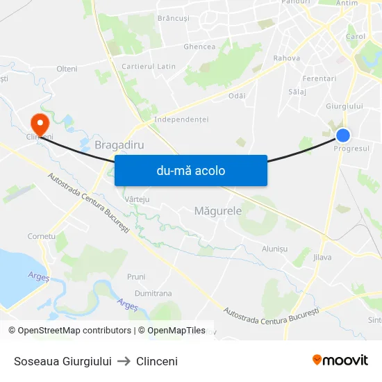 Harta de Soseaua Giurgiului către Clinceni