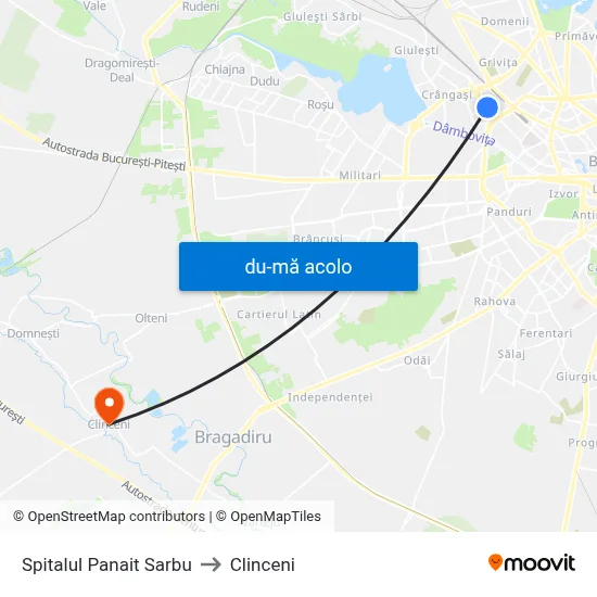 Harta de Spitalul Panait Sarbu către Clinceni