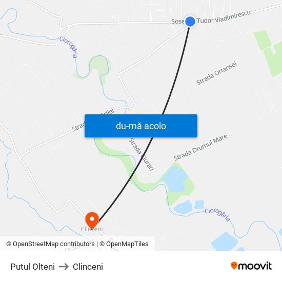 Harta de Putul Olteni către Clinceni