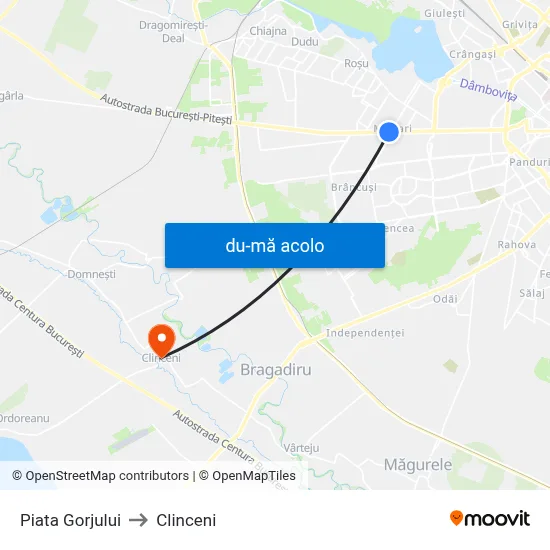 Harta de Piata Gorjului către Clinceni