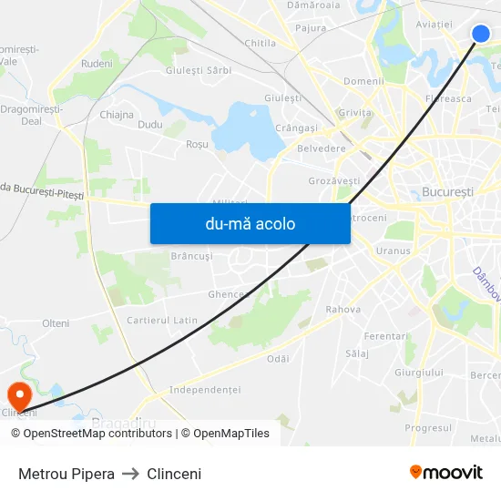 Harta de Metrou Pipera către Clinceni