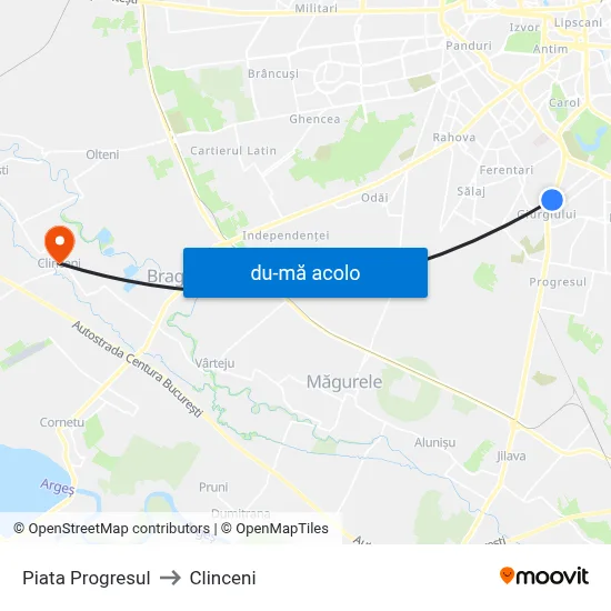 Harta de Piata Progresul către Clinceni