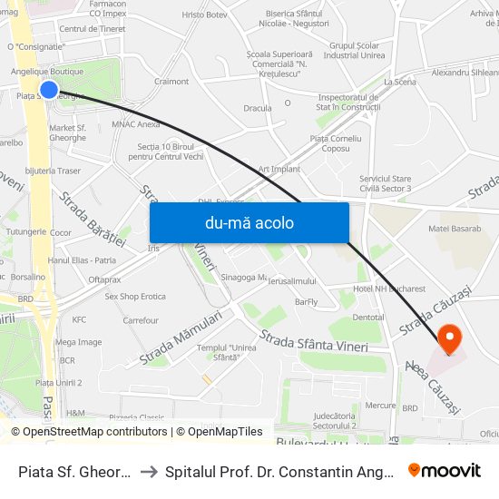 Harta de Piata Sf. Gheorghe către Spitalul Prof. Dr. Constantin Angelescu