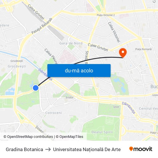 Harta de Gradina Botanica către Universitatea Națională De Arte