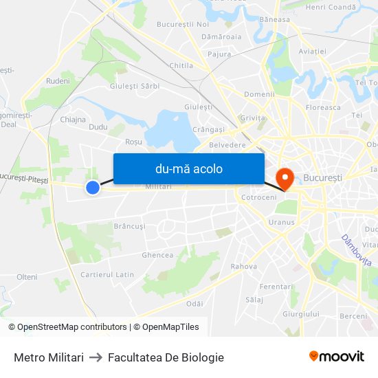 Harta de Metro Militari către Facultatea De Biologie