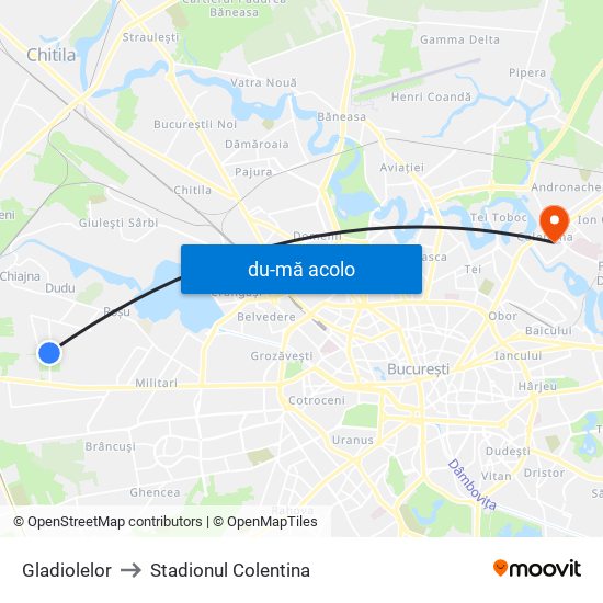 Harta de Gladiolelor către Stadionul Colentina