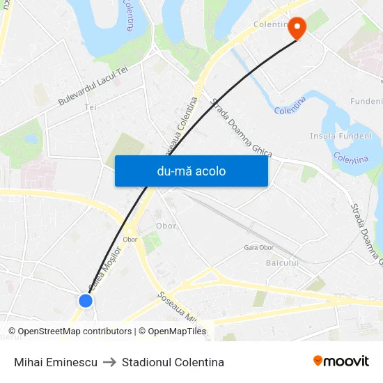 Harta de Mihai Eminescu către Stadionul Colentina