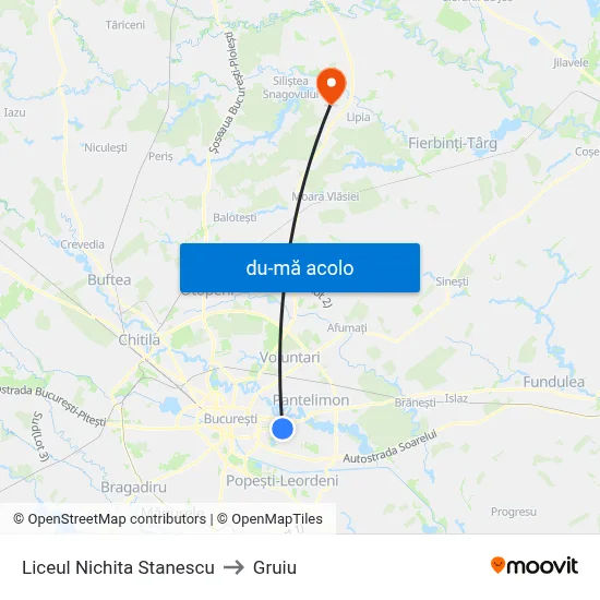Harta de Liceul Nichita Stanescu către Gruiu