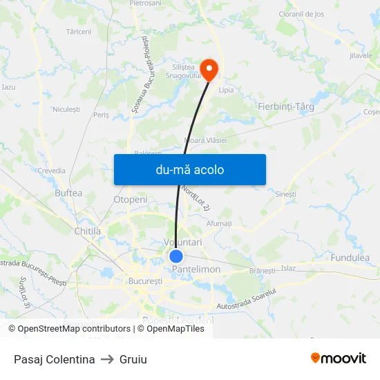 Harta de Pasaj Colentina către Gruiu
