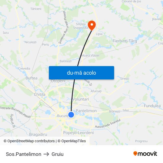 Harta de Sos.Pantelimon către Gruiu