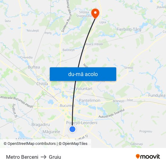 Harta de Metro Berceni către Gruiu