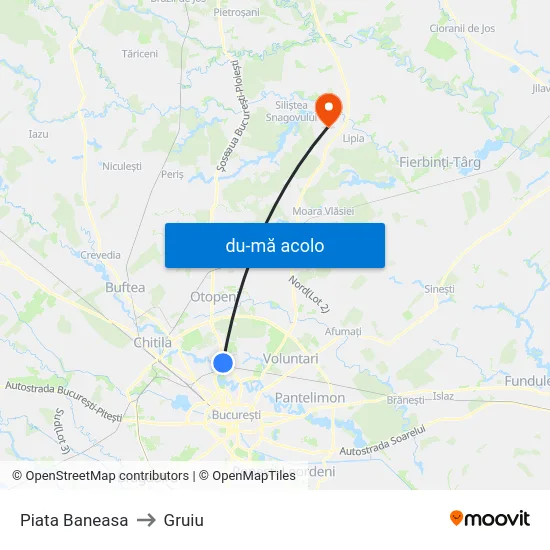 Harta de Piata Baneasa către Gruiu