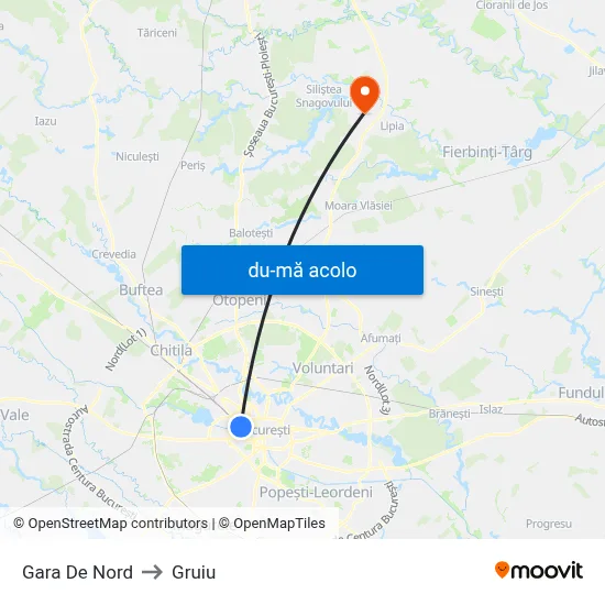 Harta de Gara De Nord către Gruiu
