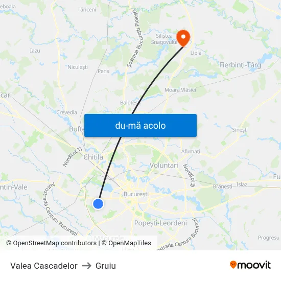 Harta de Valea Cascadelor către Gruiu