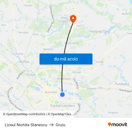 Harta de Liceul Nichita Stanescu către Gruiu
