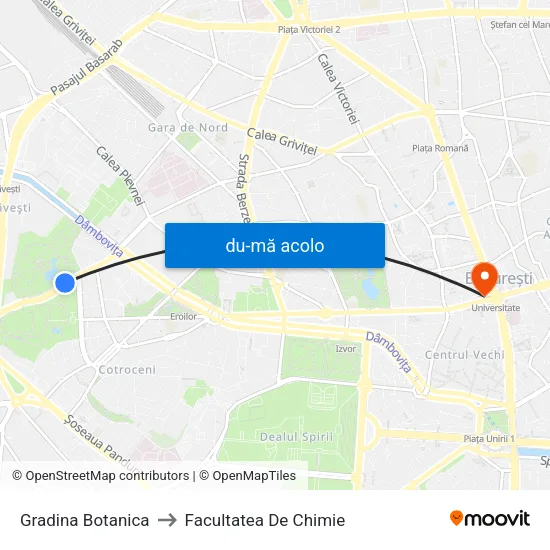 Harta de Gradina Botanica către Facultatea De Chimie