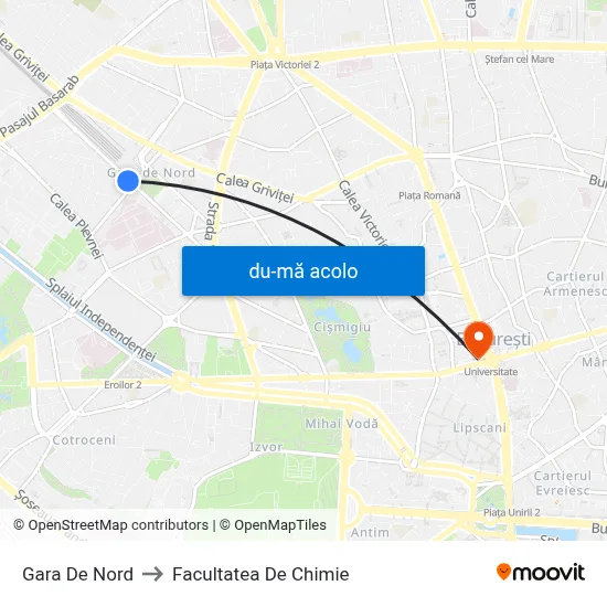 Harta de Gara De Nord către Facultatea De Chimie