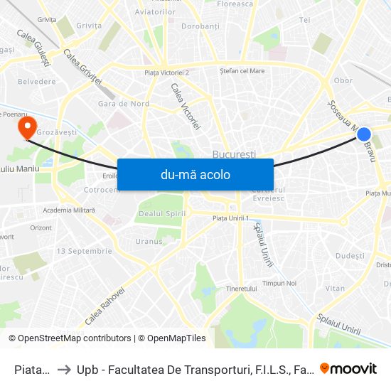 Harta de Piata Iancului către Upb - Facultatea De Transporturi, F.I.L.S., Facultatea De Știință Și Ingineria Materialelor