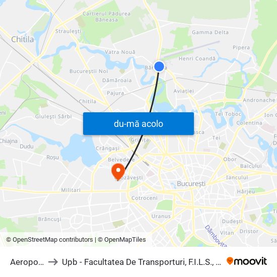 Harta de Aeroport Baneasa către Upb - Facultatea De Transporturi, F.I.L.S., Facultatea De Știință Și Ingineria Materialelor