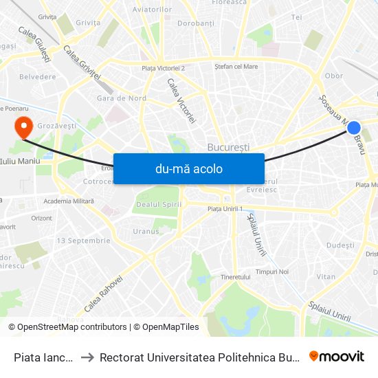 Harta de Piata Iancului către Rectorat Universitatea Politehnica București