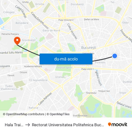 Harta de Hala Traian către Rectorat Universitatea Politehnica București