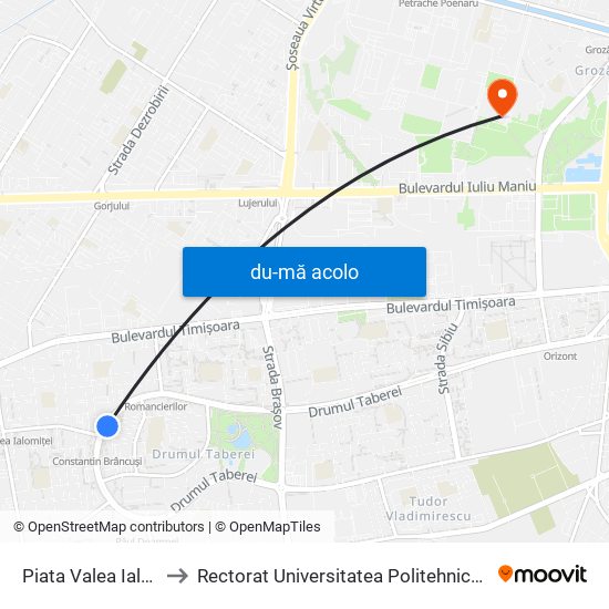 Harta de Piata Valea Ialomitei către Rectorat Universitatea Politehnica București