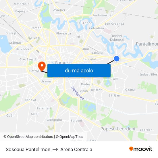 Harta de Soseaua Pantelimon către Arena Centrală