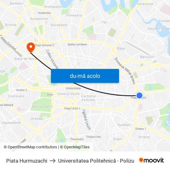 Harta de Piata Hurmuzachi către Universitatea Politehnică - Polizu