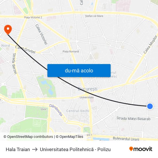 Harta de Hala Traian către Universitatea Politehnică - Polizu