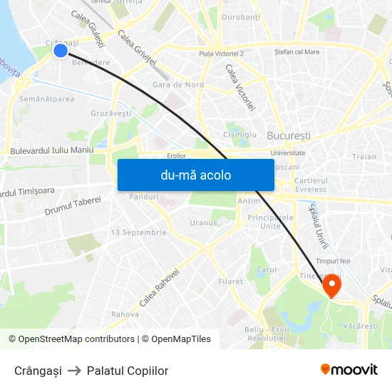 Harta de Crângași către Palatul Copiilor