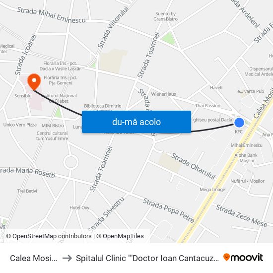 Harta de Calea Mosilor către Spitalul Clinic ""Doctor Ioan Cantacuzino""