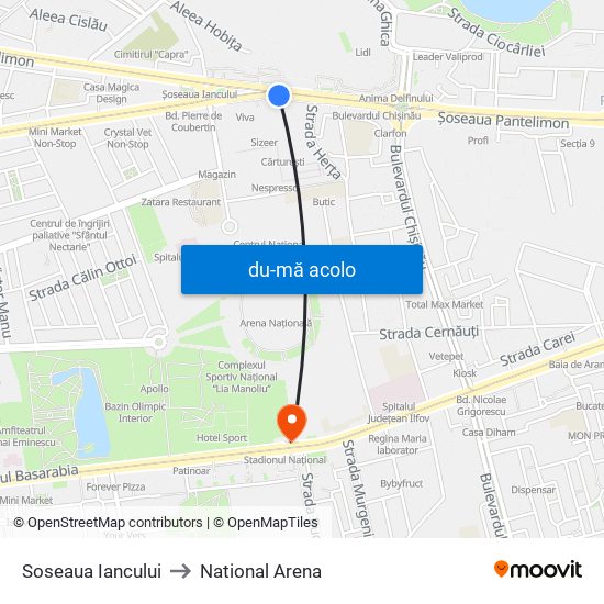 Harta de Soseaua Iancului către National Arena