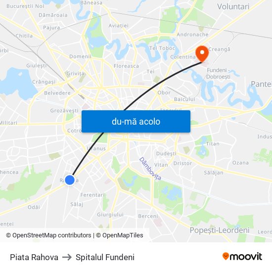 Harta de Piata Rahova către Spitalul Fundeni