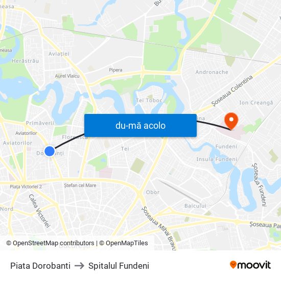 Harta de Piata Dorobanti către Spitalul Fundeni