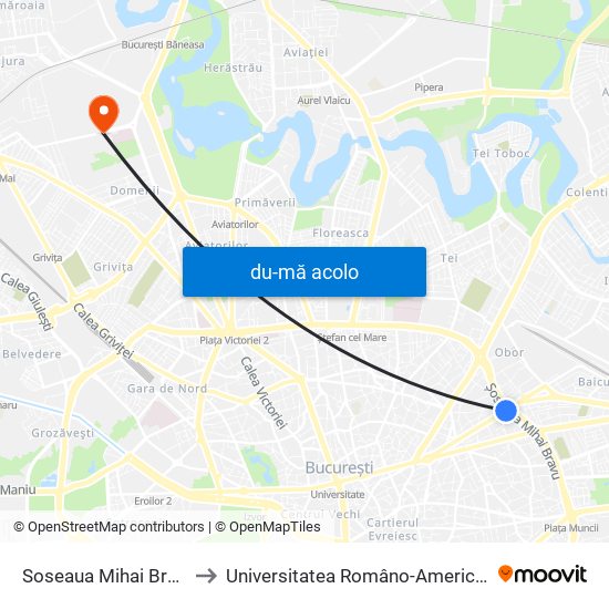 Harta de Soseaua Mihai Bravu către Universitatea Româno-Americană