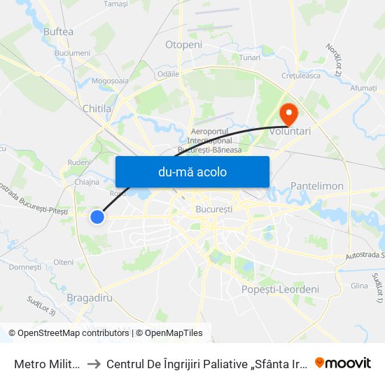 Harta de Metro Militari către Centrul De Îngrijiri Paliative „Sfânta Irina”