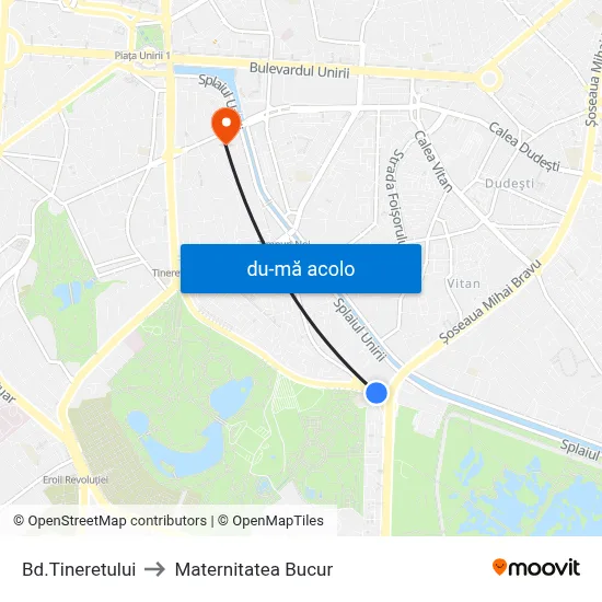 Harta de Bd.Tineretului către Maternitatea Bucur