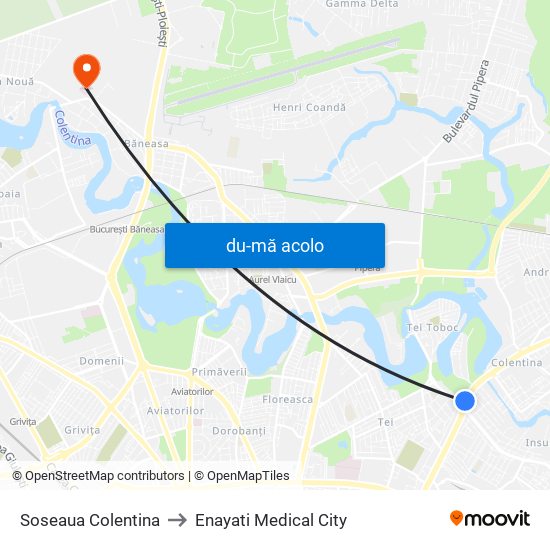 Harta de Soseaua Colentina către Enayati Medical City