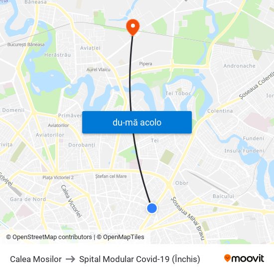 Harta de Calea Mosilor către Spital Modular Covid-19 (Închis)