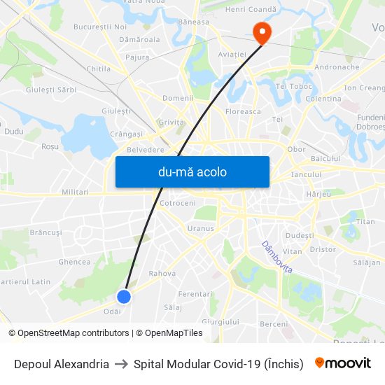Harta de Depoul Alexandria către Spital Modular Covid-19 (Închis)