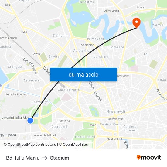 Harta de Bd. Iuliu Maniu către Stadium
